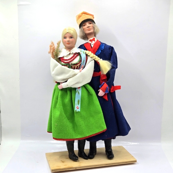 Vintage Cultural Poland Polish Dolls Man and Woman 10.5” Folk Art Traditional - Picture 1 of 16